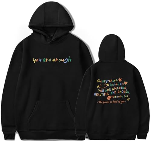 YINGKE Damen Dear Person Behind Me You Are Enough Bunter Druck Personalisierte Streetwear Hoodie Unisex Übergröße Pullover Kapuzenpullover (2XL, Schwarz) von YINGKE