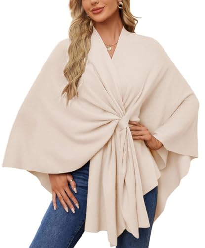 YINGKE Damen Herbst-Winter Freizeit Stola Pullover Jacke Stola Schal Weicher Eleganter Umhang Strickpullover (Beige) von YINGKE