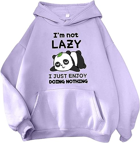 YINGKE Damen Kawaii Casual Cartoon Print Hoodie Y2K Harajuku Stil Halloween Niedliches Mädchen Damen Hoodie(M,Violett Panda) von YINGKE