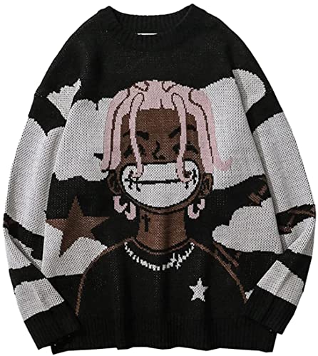 YINGKE Damen Kawaii Niedliche Y2K Teen Pullover Gothic Streetwear Style Harajuku Koreanischer Pullover(2XL, Schwarz2) von YINGKE