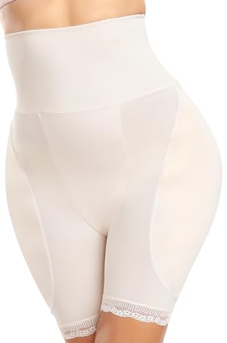 YINGKE Damen Miederpants Gepolstert Po Push Up Butt Lifter Miederhose Kontrolle Shapewear Figurformender (3XL, Hohe Beige 2) von YINGKE