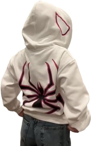 YINGKE Herren Spinnen Print Kapuzenpullover Y2K Punk Dunkle Gotisch Halloween Jacke mit Reißverschluss Unisex Kapuzenpullover(M,Weiß) von YINGKE