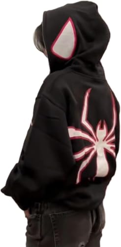 YINGKE Herren Spinnen Print Kapuzenpullover Y2K Punk Dunkle Gotisch Halloween Jacke mit Reißverschluss Unisex Streetwear Kapuzenpullover(XL,Schwarz1) von YINGKE