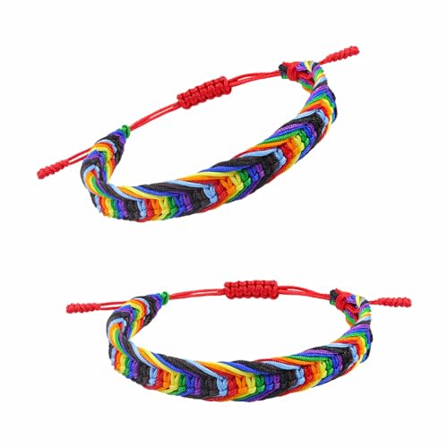 YINGLUOEU 2 Stück Regenbogen Armband Verstellbare Gewebte Armbänder Freundschaftsarmband Böhmisch für Frauen Damen Herren Kinder Jugendliche von YINGLUOEU