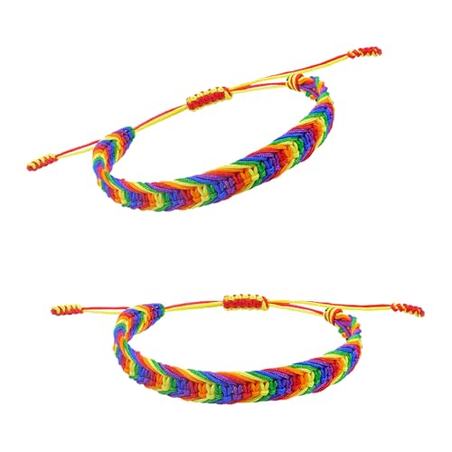 YINGLUOEU 2 Stück Regenbogen Armband Verstellbare Gewebte Armbänder Freundschaftsarmband Böhmisch für Frauen Damen Herren Kinder Jugendliche von YINGLUOEU