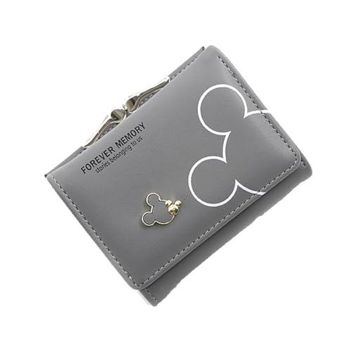 YINGLUOEU Klein Portemonnaie Damen Geldbeutel PU Leder Geldbörse mit Münzfach und Kartenfächer für Frauen Mädchen Geschenke Weihnachten Neujahr (Grau) von YINGLUOEU