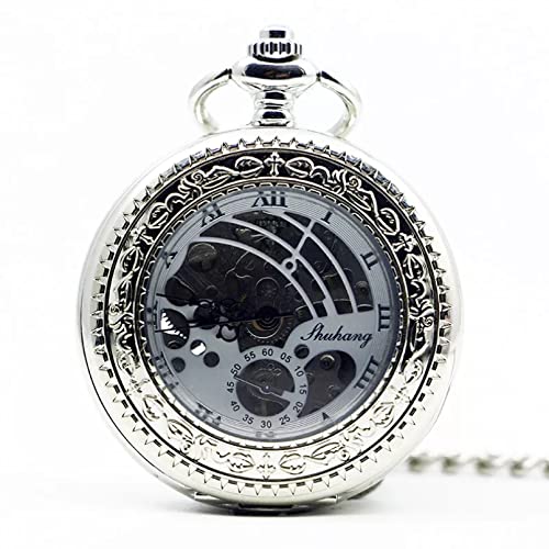 Herren- und Damenaccessoires Beste römische Ziffern Mechanische Taschenuhr Silber Hohles Skelett Exquisite Mode Steampunk Handaufzug Uhren Hochzeitstag Vatertag Weihnachten Geburtstagsgeschenk von YINGMUZI