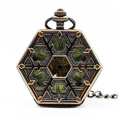 Herren- und Damenaccessoires Mode Hexagon Form Carving Römische Ziffern Skeleton Uhr Kreative Schneeflocke Handaufzug Mechanische Taschenuhr Hochzeitstag Vatertag Weihnachten Geburtstagsgeschenk von YINGMUZI