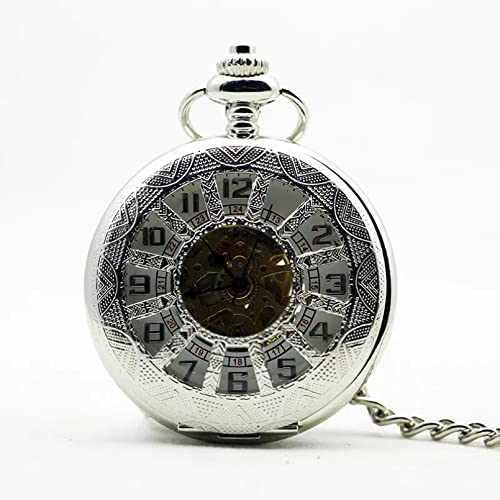 Herren- und Damenaccessoires Mode Silber Glasabdeckung Mechanische Handaufzug Taschenuhr Anhänger Anhänger Kette Uhren Männer Frauen Geschenk Hochzeitstag Vatertag Weihnachten Geburtstagsgeschenk von YINGMUZI