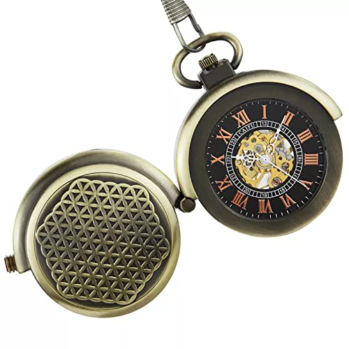 Herren- und Damenaccessoires Retro Hohles Plattenspielergehäuse Mechanische Taschenuhr Skelett Steampunk Römische Ziffern Handaufzugsuhren Hochzeitstag Vatertag Weihnachten Geburtstagsgeschenk von YINGMUZI