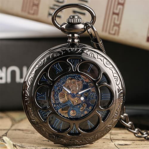 Herren- und Damenaccessoires Rose Gold / Schwarze Blume Hohler Kürbis Manuelle Mechanische Taschenuhr Kette Vintage Uhr Handaufzug Taschenuhr Hochzeitstag Vatertag Weihnachten Geburtstagsgeschenk von YINGMUZI