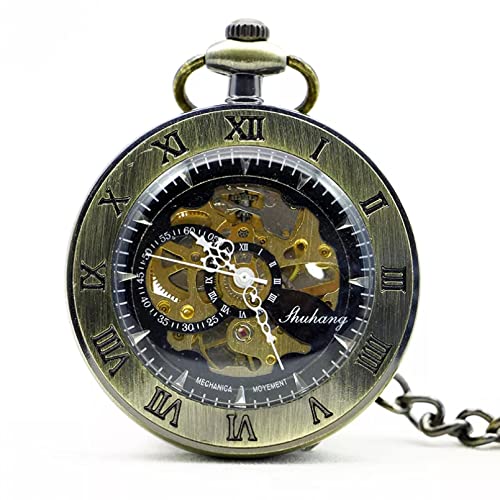 Herren- und Damenaccessoires Skelett Taschenuhr Herren Damen Unisex Mechanisch Handaufzug Vintage Römische Ziffern Halskette Steampunk Uhr Hochzeitstag Vatertag Weihnachten Geburtstagsgeschenk von YINGMUZI