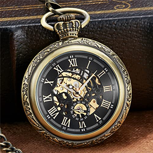 Vintage Kronen Design Geschnitzte Nummer Zifferblatt Mechanische Taschenuhr Männer Kette Einzigartige Hohl Steampunk Schwarz Mechanische Uhr Uhr Hochzeitstag Vatertag Weihnachten Geburtstagsgeschenk von YINGMUZI