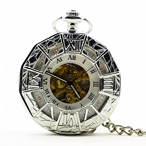 YINGMUZI Antike Hohl Silber Mechanische Taschenuhr Männer Vintage Steampunk Fob Uhr Männliche Halskette Mit Kette Für Jungen Mädchen Geschenk Hochzeitstag Vatertag Weihnachten Geburtstagsgeschenk von YINGMUZI