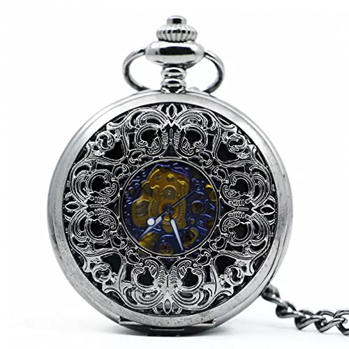 YINGMUZI Antike Hohle Schwarze römische Ziffern Skeleton Gears Handaufzug Mechanische Taschenuhr Männer Frauen Uhr Fob Taschenkette Hochzeitstag Vatertag Weihnachten Geburtstagsgeschenk von YINGMUZI