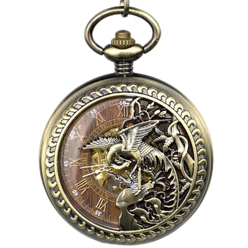 YINGMUZI Bronze Holzzifferblatt Mechanische Taschenuhr Herrenuhrwerk Tasche Römische Ziffer Exquisite Uhr mit Box für Herren Damen Hochzeitstag Vatertag Weihnachten Geburtstagsgeschenk von YINGMUZI