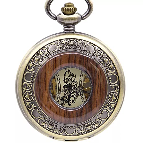 YINGMUZI Bronze Mechanische Taschenuhr Massivholz FOB Kette Römisches Zifferblatt Hohl Steampunk Skeleton Herren Damenuhr Uhren Hochzeitstag Vatertag Weihnachten Geburtstagsgeschenk von YINGMUZI