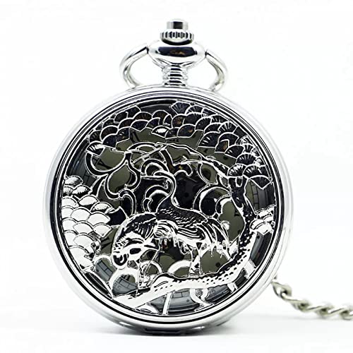 YINGMUZI Einzigartige Retro Mechanische Taschenuhr Hohl Silber Muster Taschenuhr Männer Frauen Uhr Skeleton Skulptur Steampunk Fob Chain Hochzeitstag Vatertag Weihnachten Geburtstagsgeschenk von YINGMUZI