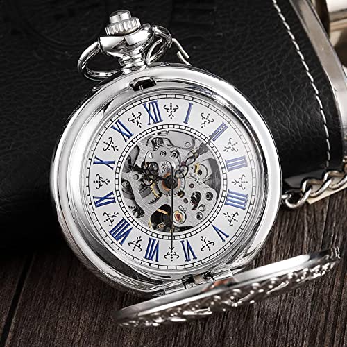 YINGMUZI Einzigartige Silber Steampunk Sun Flower Hohl Design Mechanische Taschenuhr Männliche Uhr Retro Skeleton Hand Wind Uhren Hochzeitstag Vatertag Weihnachten Geburtstagsgeschenk von YINGMUZI