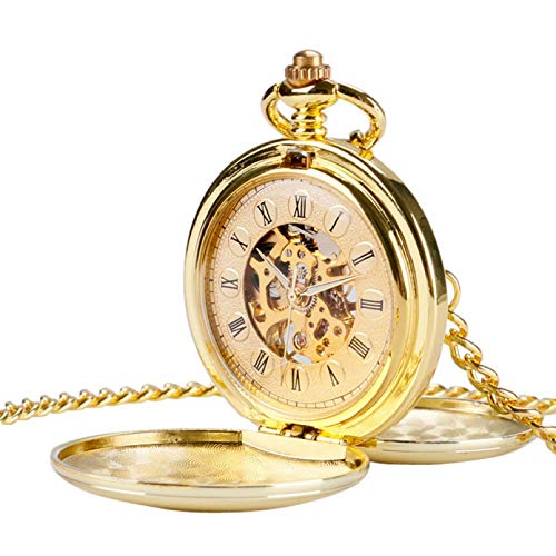 YINGMUZI Glatte Mechanische Taschenuhr Voller Luxus Gold Farbe Männer Frauen Stilvolle Retro FOB Handaufzug Double Hunter Hochzeitstag Vatertag Weihnachten Geburtstagsgeschenk von YINGMUZI