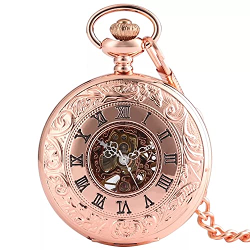 YINGMUZI Herren- und Damenaccessoires Mode Rose Golden Mechanische Handaufzug Taschenuhren Halskette Skelett Zifferblatt Uhr Geschenk Hochzeitstag Vatertag Weihnachten Geburtstagsgeschenk von YINGMUZI