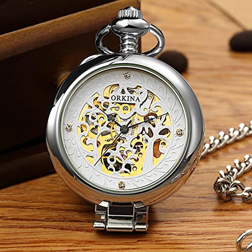 YINGMUZI Herren- und Damenaccessoires Retro Tischständer Mechanische Taschenuhr Hohl Handaufzug Schwarz Herren Damenuhren mit Anhängerkette Uhr Hochzeitstag Vatertag Weihnachten Geburtstagsgeschenk von YINGMUZI