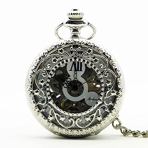 YINGMUZI Herren- und Damenaccessoires Silber Clamshell Handaufzug Mechanische Taschenuhr mit Box Männer Frauen Skelett Zahnräder Uhr Geschenk Hochzeitstag Vatertag Weihnachten Geburtstagsgeschenk von YINGMUZI