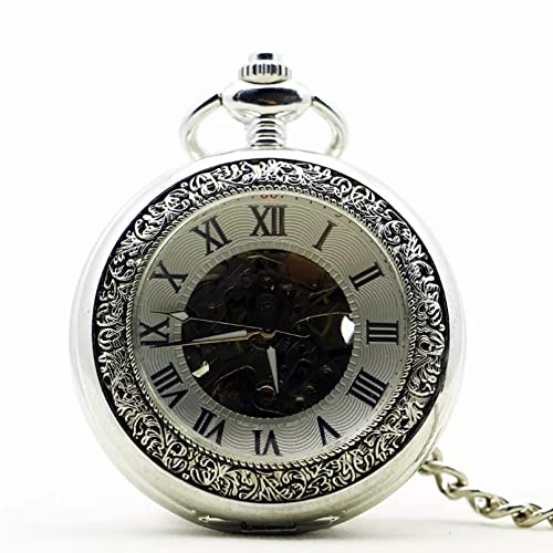 YINGMUZI Herren- und Damenaccessoires Silberne Roma Nummer Rundes Zifferblatt Mechanische Taschenuhr Lässige Antike Fob Uhr Für Männer Frauen Hochzeitstag Vatertag Weihnachten Geburtstagsgeschenk von YINGMUZI