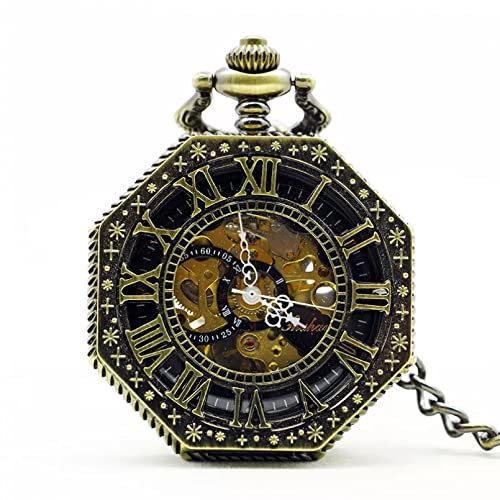 YINGMUZI Herren- und Damenaccessoires Vintage Bronze Taschenuhr Skelett mechanische Schlüsselanhänger römische Ziffern Anhänger Unisex Uhr Hochzeitstag Vatertag Weihnachten Geburtstagsgeschenk von YINGMUZI