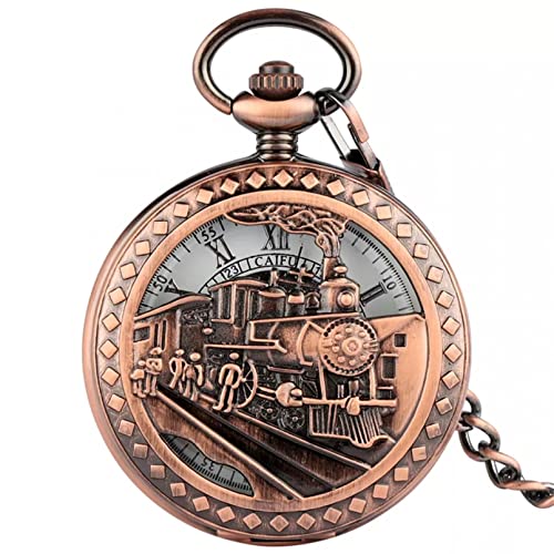 YINGMUZI Herren- und Damenaccessoires Vintage Steampunk Zug Mechanische Taschenuhr Rot Kupfer Anhänger Antike Uhr Manuelle Uhrwerk Uhr Hochzeitstag Vatertag Weihnachten Geburtstagsgeschenk von YINGMUZI