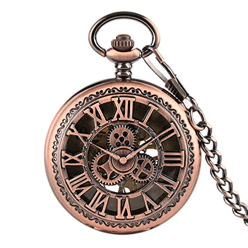 YINGMUZI Herren- und Damenaccessoires roségoldenes und schwarzes Ritzel, mechanische Taschenuhr mit römischen Ziffern, Handaufzug, Taschenkette Hochzeitstag Vatertag Weihnachten Geburtstagsgeschenk von YINGMUZI