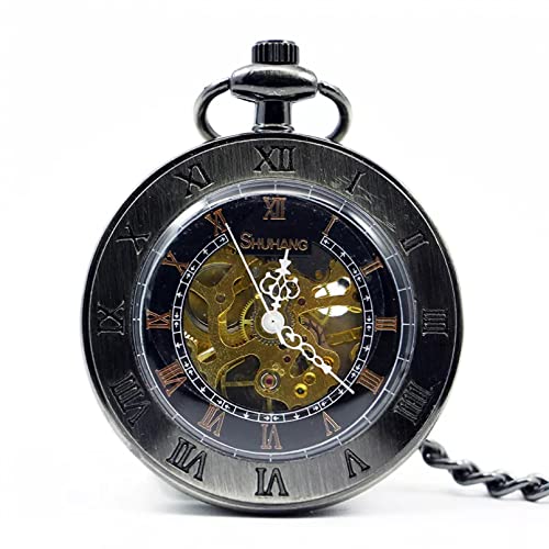 YINGMUZI Klassische Open Face Mechanische Uhren Handaufzug Männer Frauen Casual Steampunk Geschenk Transparent Elegante Fob Taschenuhr Hochzeitstag Vatertag Weihnachten Geburtstagsgeschenk von YINGMUZI