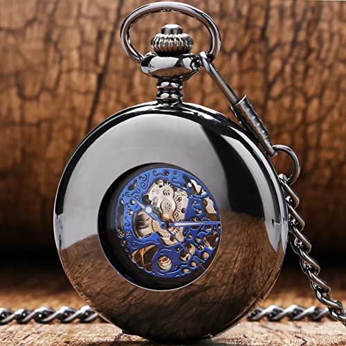 YINGMUZI Klassische Steampunk Taschenuhr Männer Frauen Hohl Glattes Gehäuse Mechanisches Handarmband Königsblau Skelett Anhänger Anhängerkette Hochzeitstag Vatertag Weihnachten Geburtstagsgeschenk von YINGMUZI