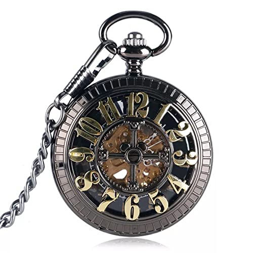 YINGMUZI Männer Frauen Schwarzes Zifferblatt Taschenuhr Cartoon Maus Design Automatische Mechanische Uhr Gold Nummer Kette Geschenk Hochzeitstag Vatertag Weihnachten Geburtstagsgeschenk von YINGMUZI