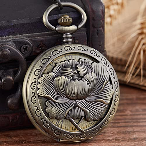 YINGMUZI Mechanische Taschenuhr Elegante Hohle Blume Graviert Flip Case Anhänger Kette Uhr Handaufzug Vintage Uhren für Männer Frauen Geschenke Hochzeitstag Vatertag Weihnachten Geburtstagsgeschenk von YINGMUZI