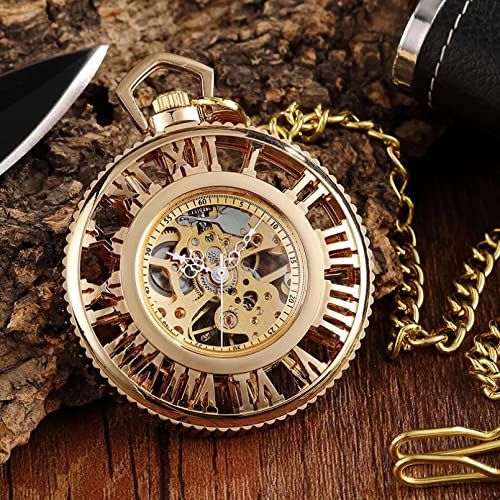 YINGMUZI Mechanische Uhren Hohles Römisches Zifferblatt Steampunk Golden Vintage Handaufzug Mechanische Uhr mit FOB-Kette Herren Damenuhr Hochzeitstag Vatertag Weihnachten Geburtstagsgeschenk von YINGMUZI