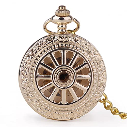 YINGMUZI Mode Gold Farbe Single Open Stahl Handaufzug Mechanische Tasche Römische Ziffern Uhr Männer Frauen Schmuck Fob Watch Geschenke Hochzeitstag Vatertag Weihnachten Geburtstagsgeschenk von YINGMUZI