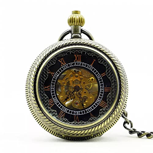 YINGMUZI Mode Große Handaufzug Mechanische Taschenuhren Männer Frauen Anhänger Klassische Steampunk Uhr Schwarz Windup Skeleton Clock Hour Hochzeitstag Vatertag Weihnachten Geburtstagsgeschenk von YINGMUZI