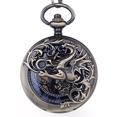 YINGMUZI Mode Trendy Black Peacock Hollow Case Gravierte Römische Zahlen Skeleton Steampunk Mechanische Taschenuhr Geschenk für Männer Frauen Hochzeitstag Vatertag Weihnachten Geburtstagsgeschenk von YINGMUZI