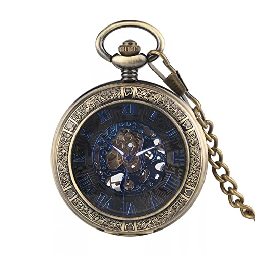 YINGMUZI Mystical Black Dial Mechanische Taschenuhr Transparent Hunter Blue Römische Ziffern Display Handaufzug Taschenuhr für Herren Hochzeitstag Vatertag Weihnachten Geburtstagsgeschenk von YINGMUZI