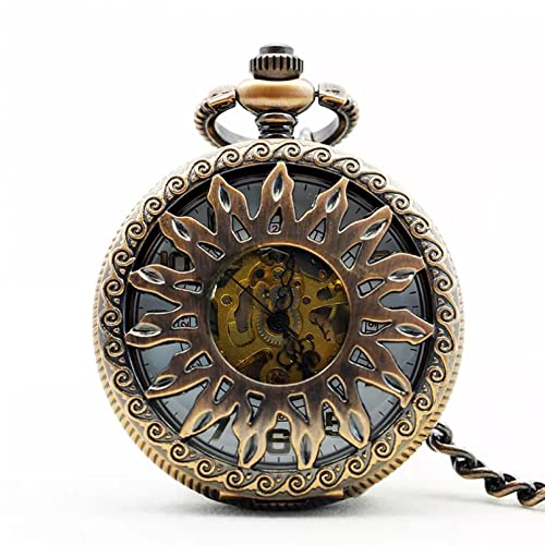 YINGMUZI Retro Bronze Steampunk Gang Handaufzug Mechanische Taschenuhren Skelett Hohle Hand Fob Kettenuhren Herren Römische Ziffern Uhr Hochzeitstag Vatertag Weihnachten Geburtstagsgeschenk von YINGMUZI