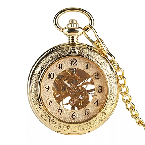 YINGMUZI Retro Gold Mechanische Taschenuhr Handaufzug Transparent Skelett Anhänger Uhr für Männer Luxus Taschenuhr Geschenke Unisex Hochzeitstag Vatertag Weihnachten Geburtstagsgeschenk von YINGMUZI