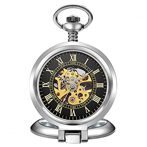 YINGMUZI Retro Mechanische Taschenuhr Männer Römische Ziffern Zifferblatt Steampunk Handaufzug Taschenuhren Männliche Tischständer Uhr Geschenke Hochzeitstag Vatertag Weihnachten Geburtstagsgeschenk von YINGMUZI