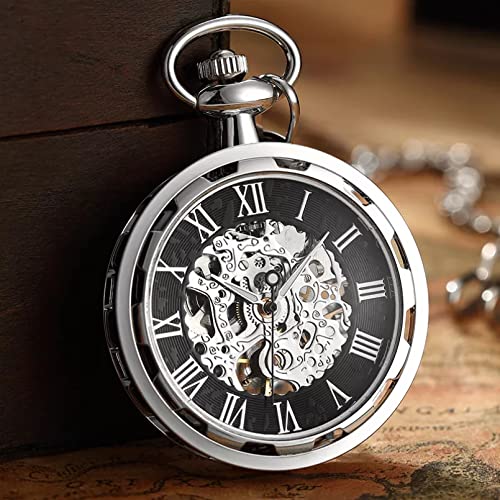 YINGMUZI Retro Steampunk Skeleton Mechanische Fob Taschenuhr Römische Ziffern Uhr Halskette Anhänger Handaufzug Männer Frauen Kette Geschenk Hochzeitstag Vatertag Weihnachten Geburtstagsgeschenk von YINGMUZI