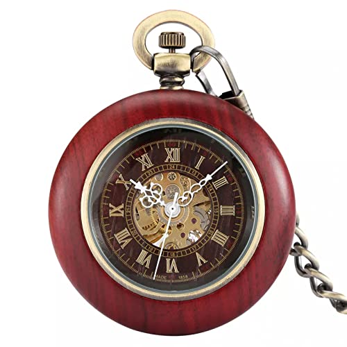 YINGMUZI Rotes Sandelholz Bronze Automatische Mechanische Grace Taschenuhr Männliches Römisches Digitales Zifferblatt Weibliche Silberkette Anhänger Uhr Geschenk von YINGMUZI