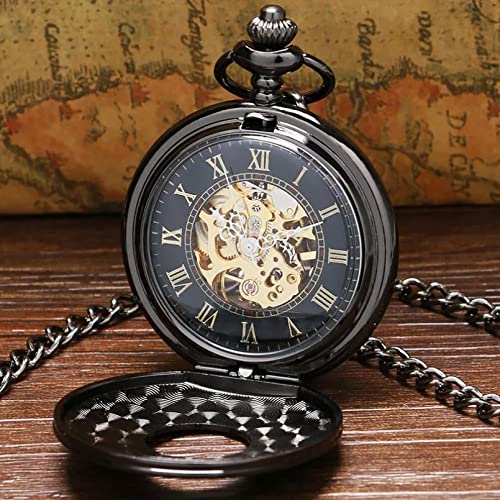 YINGMUZI Schwarz Metall Mechanische Taschenuhr Männer Frauen Vintage Luxus Armband Steampunk Pin Kette Anhänger Geschenk Mit Geschenktüte Hochzeitstag Vatertag Weihnachten Geburtstagsgeschenk von YINGMUZI