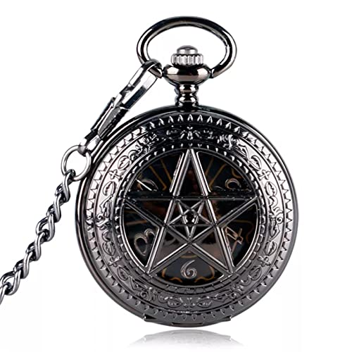 YINGMUZI Schwarze Taschenuhr Männer Frauen Supernatural Stunde Armband Fob Pentagramm Mechanische Handaufzug Krone Muster Steampunk Hochzeitstag Vatertag Weihnachten Geburtstagsgeschenk von YINGMUZI