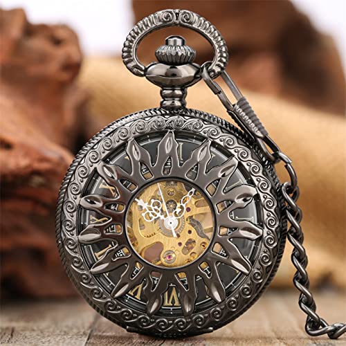 YINGMUZI Sonnenblume Mechanische Taschenuhr Hohle Sonne Armband Handaufzug Römische Ziffern Manuelle Maschinenkette Hängende Taschenuhr Hochzeitstag Vatertag Weihnachten Geburtstagsgeschenk von YINGMUZI