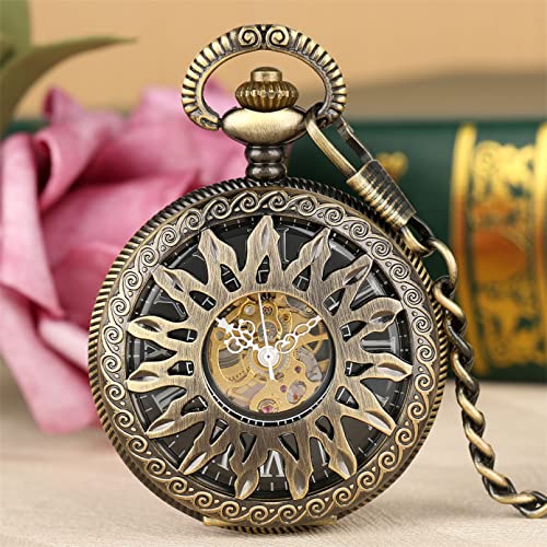 YINGMUZI Sonnenblume Mechanische Taschenuhr Hohle Sonne Armband Handaufzug Römische Ziffern Manuelle Maschinenkette Hängende Taschenuhr Hochzeitstag Vatertag Weihnachten Geburtstagsgeschenk von YINGMUZI