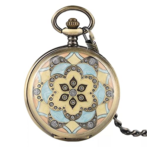 YINGMUZI Steampunk Crystal Flower Mechanische Taschenuhr Skeleton Römische Zahlen Cooper Vintage Hnad Wind Uhren Mit 30cm Kette Hochzeitstag Vatertag Weihnachten Geburtstagsgeschenk von YINGMUZI